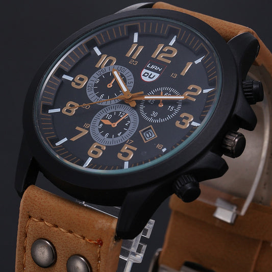 Reloj clásico Vintage para hombre de acero inoxidable a prueba de agua, correa de cuero, contiene fecha, deportivo de cuarzo.