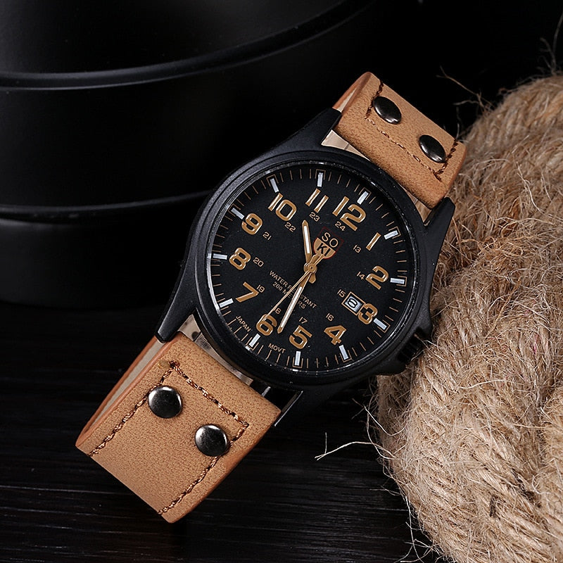 Reloj clásico Vintage para hombre de acero inoxidable a prueba de agua, correa de cuero, contiene fecha, deportivo de cuarzo.
